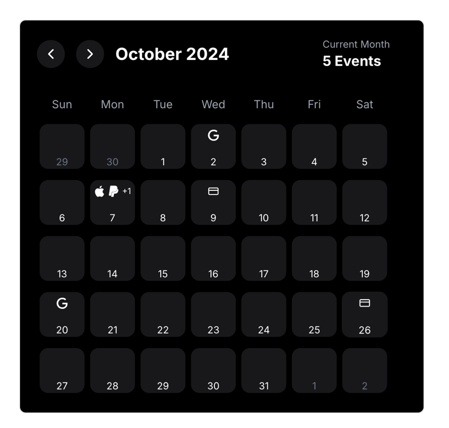 Bill Calendar Component Bill Calendar Component
