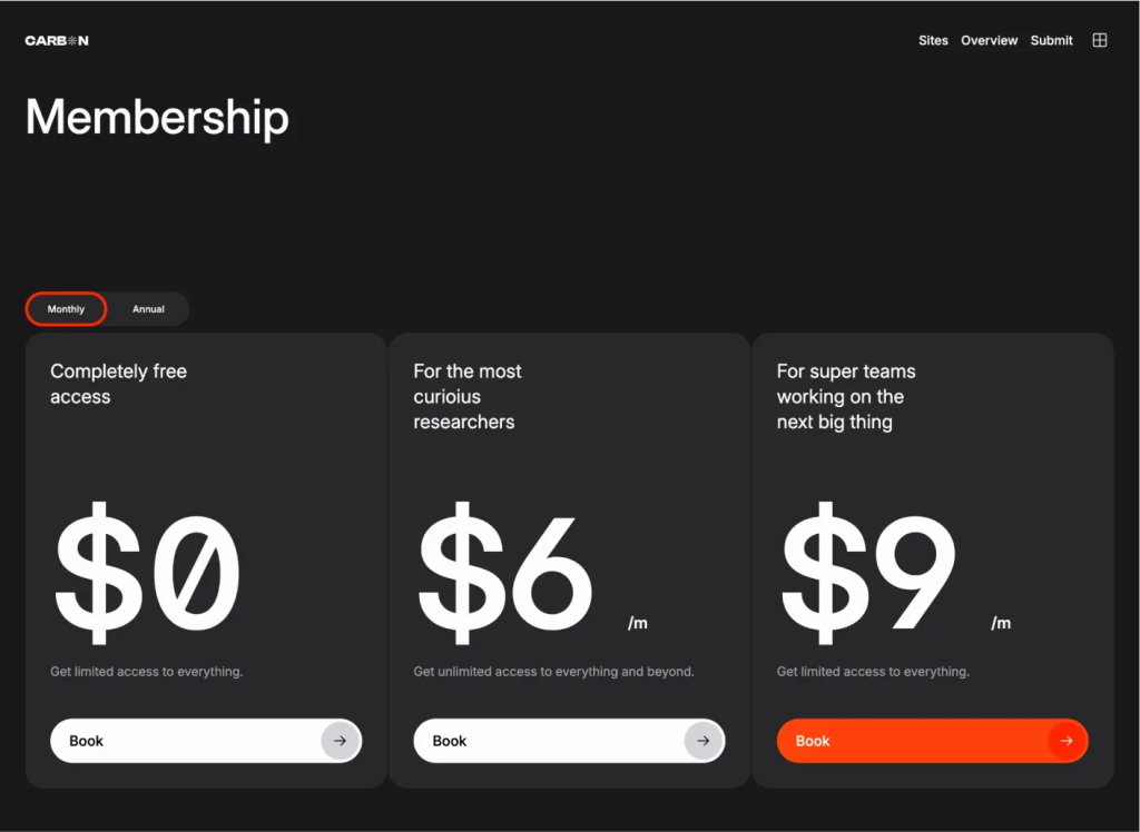 Carbon Astro Template: Pricing Carbon Astro Template: Pricing