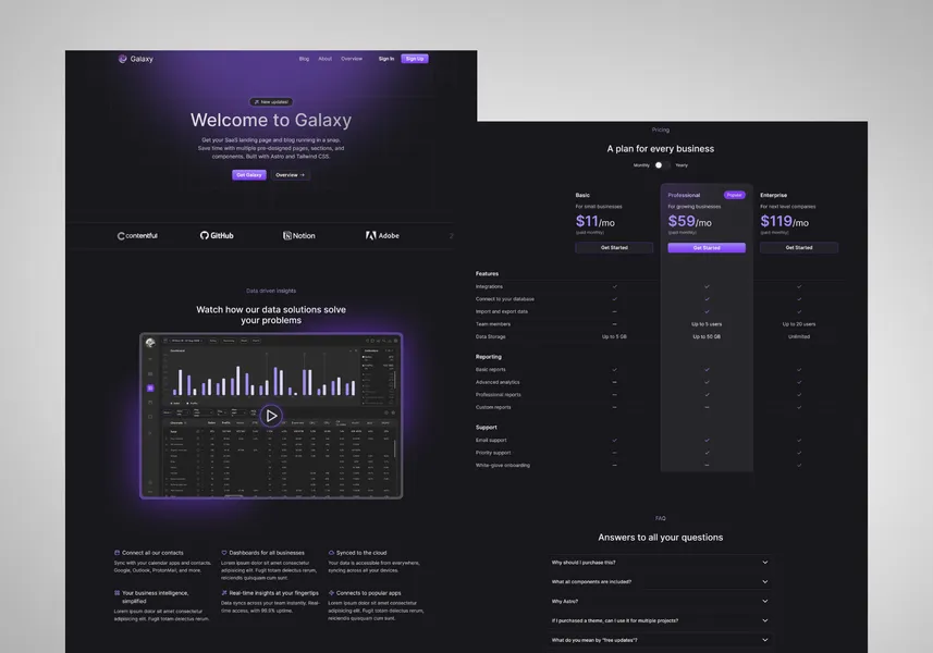 Galaxy - dark mode Tailwind SaaS template Galaxy - dark mode Tailwind SaaS template