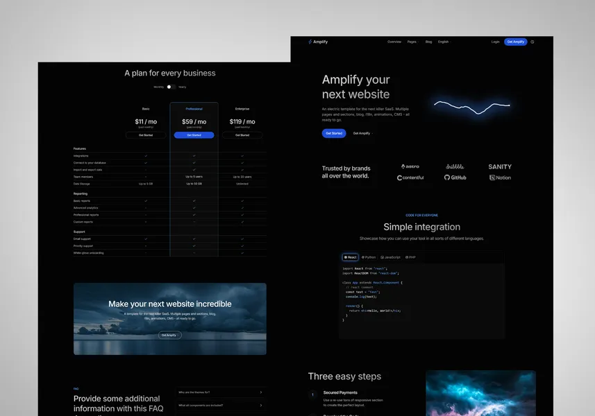 Amplify - dark mode portfolio template Amplify - dark mode portfolio template