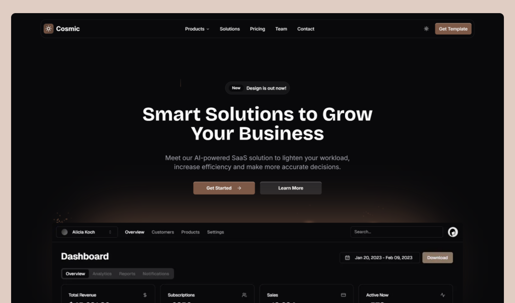 Cosmic SaaS Landing Page Template Cosmic SaaS Landing Page Template