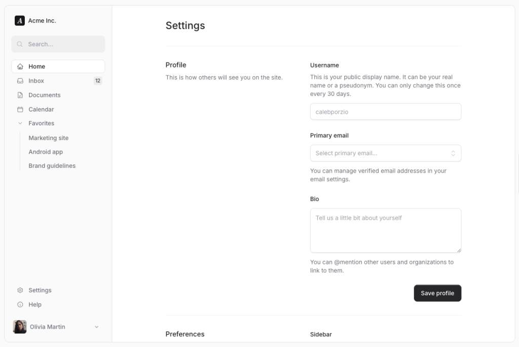 Flux UI - Livewire Settings page component