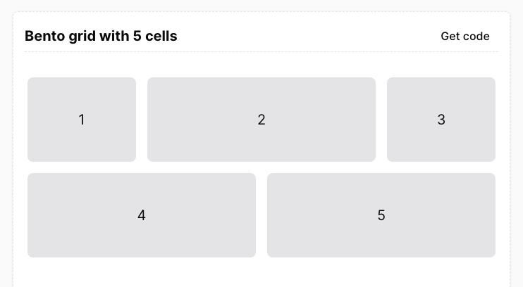 Indie UI - Bento grid with 5 cells