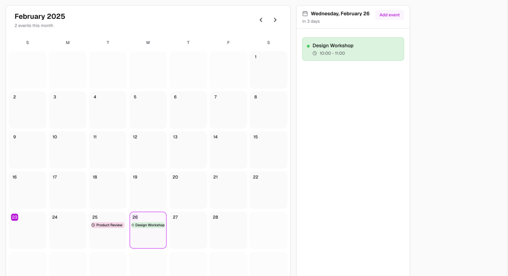 Calendar Schedule Component - Tailwind CSS Calendar Schedule with Animation