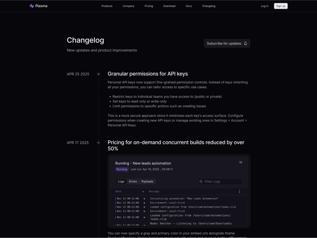 Plasma Theme - Dark Mode Changelog UI Dark Mode Changelog UI