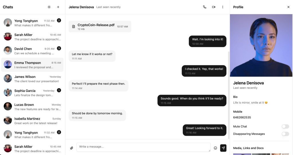 React Message UI Template React Message UI Template