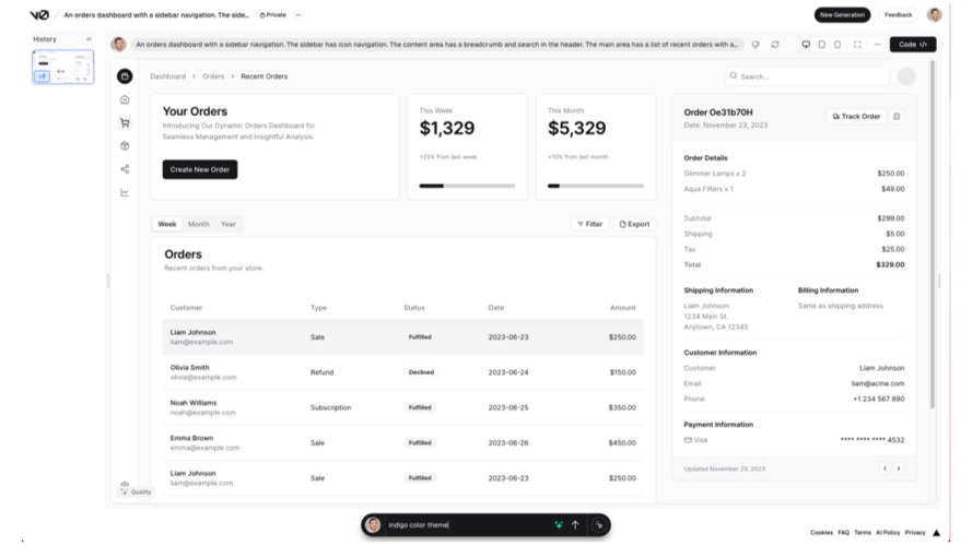 shadcn/ui blocks with v0