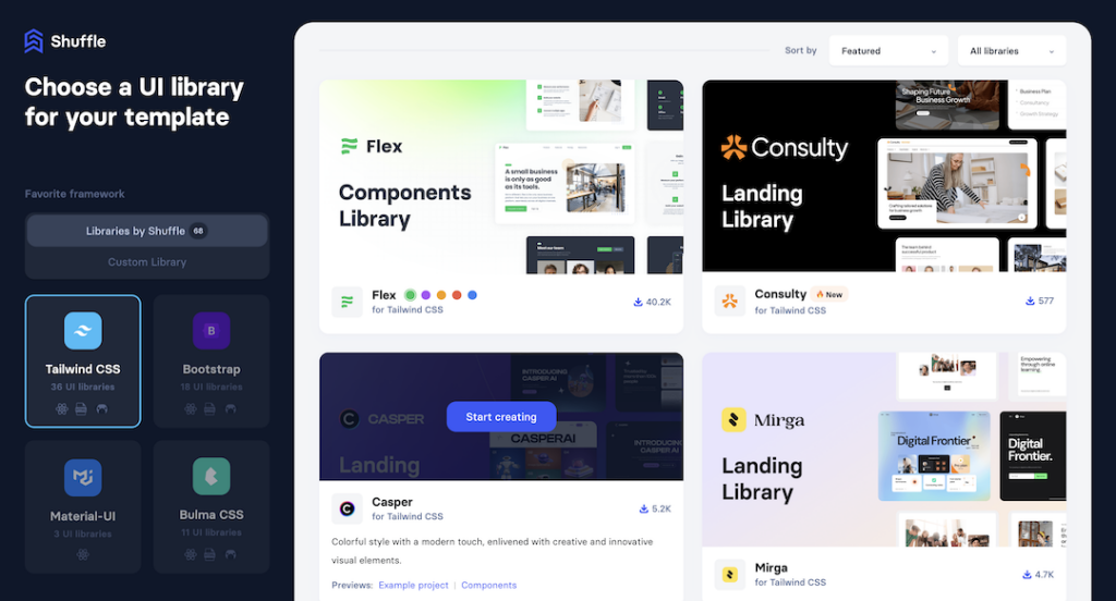 Shuffle Tailwind Code Editor Shuffle Code Editor to edit components and templates