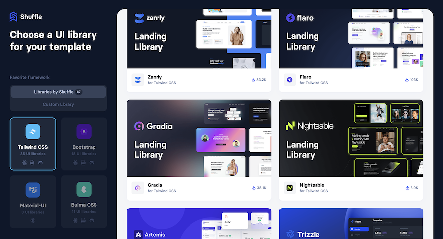 Shuffle Tailwind Template Library