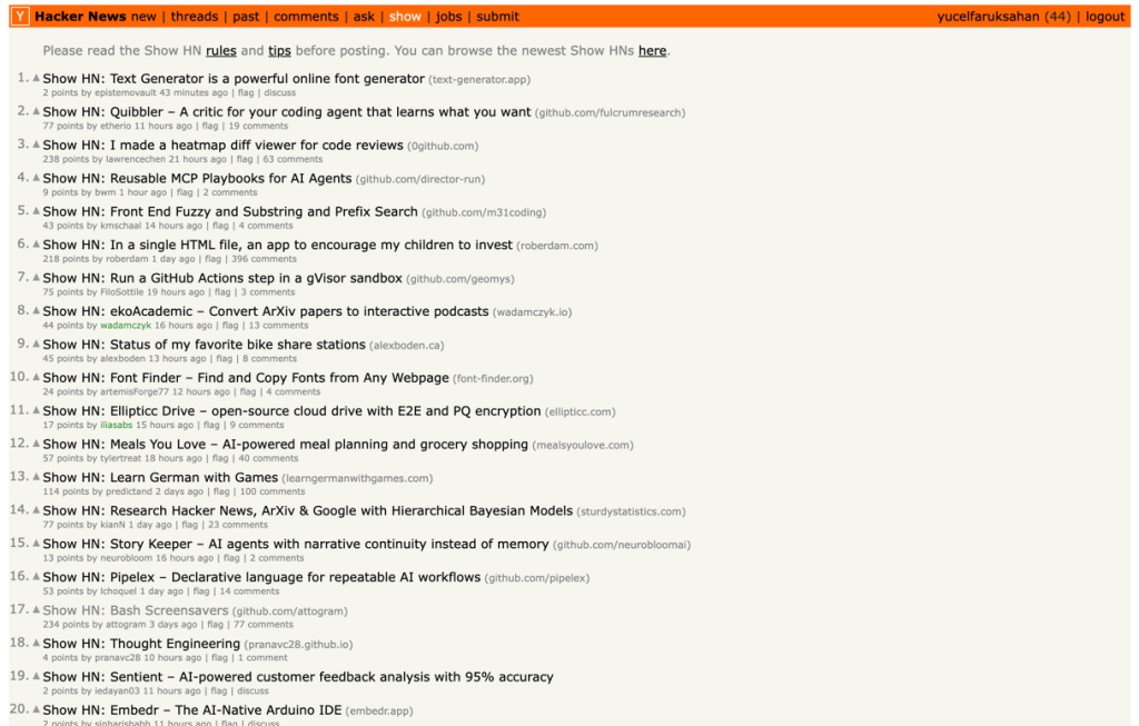 Hacker News (Show HN) Hacker News (Show HN)