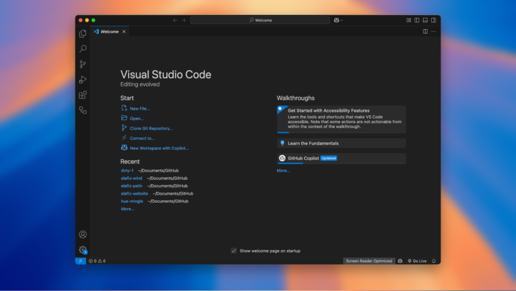 VS Code - Start Screen VS Code - Start Screen