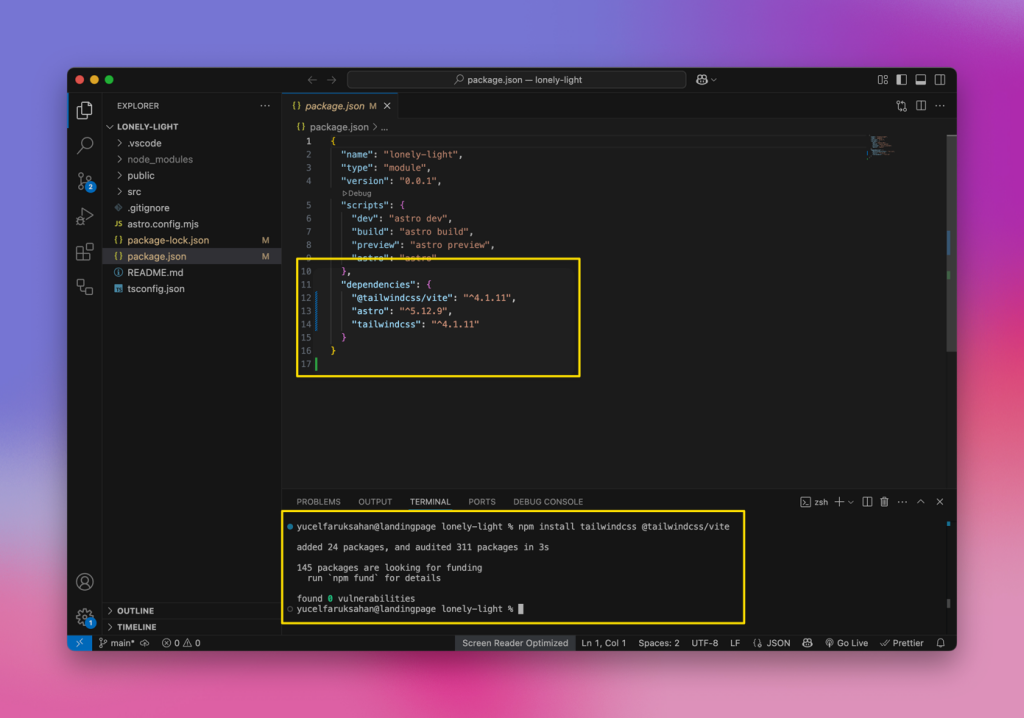 Our project after Tailwind installation
