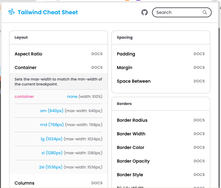 Tailwind Cheat Sheet Extension