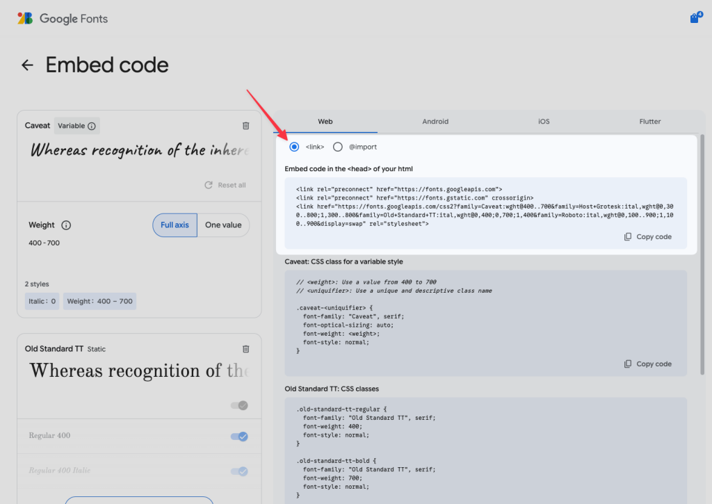 Embed Custom Google Fonts using <link> attirbute Embed Custom Google Fonts using <link> attirbute