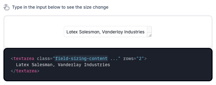 Tailwind Field Size - Sizing based on content Tailwind Field Size - Sizing based on content