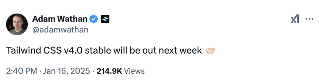 Adam Wathan - tailwind v4 tweet