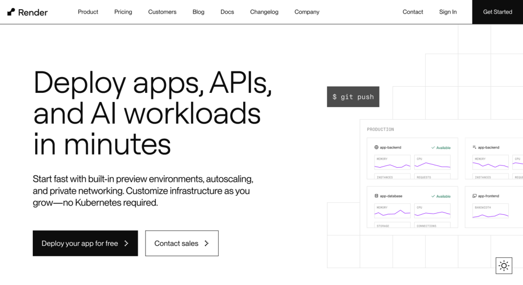 Render homepage hero with instance features and preview environments