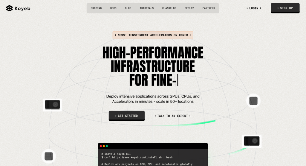 Koyeb platform hero showing serverless container architecture