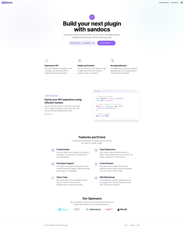 Sandocs Next.js Template Sandocs Template - Tailwind Next.js Template