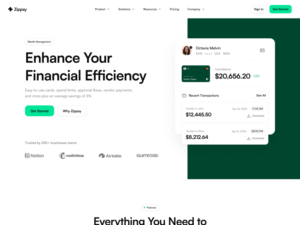 Zippay Template - Hero Section Zippay Theme – Fintech SaaS Template for Shadcn UI